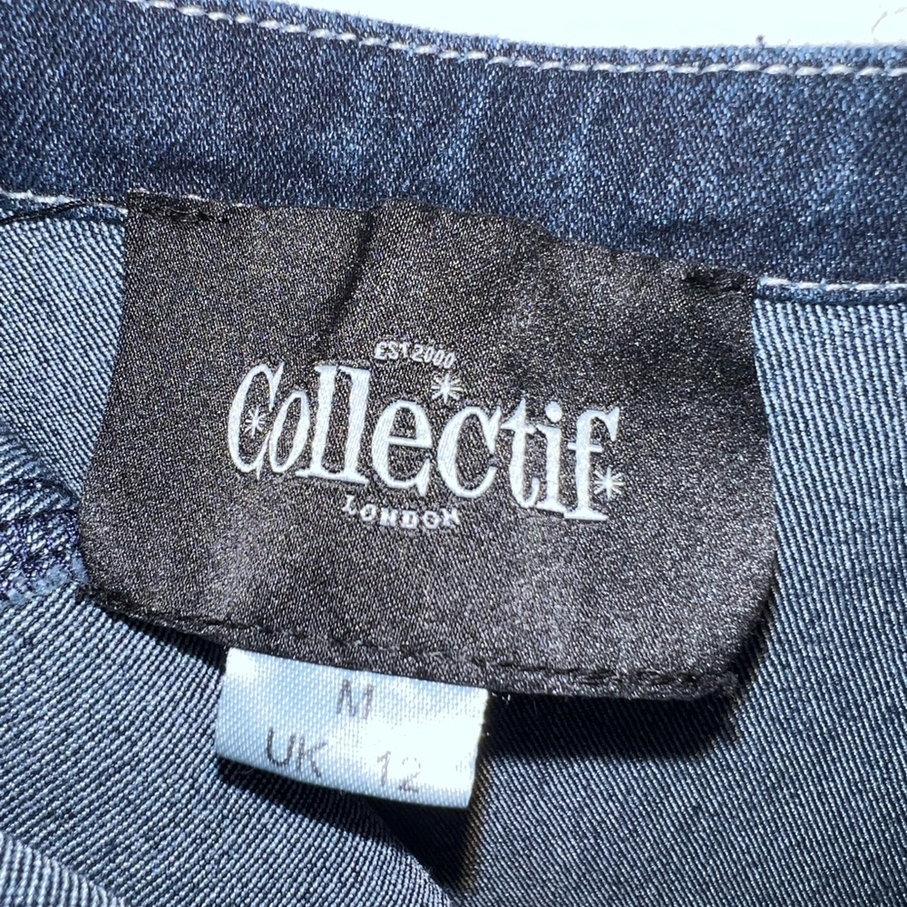Collectif Dark Blue Denim Fitted Jeans Overalls - Picture 8 of 9